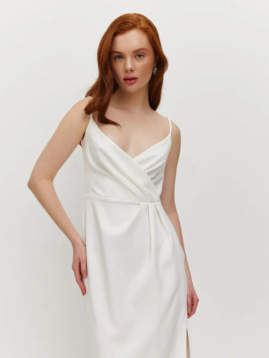 Damen elegantes Wickelkleid mit verstellbaren Trägern und schickem Frontschlitz EB