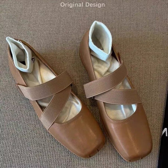 Damen Ballerinas mit elastischen Riemen und weichem Innenfutter EB