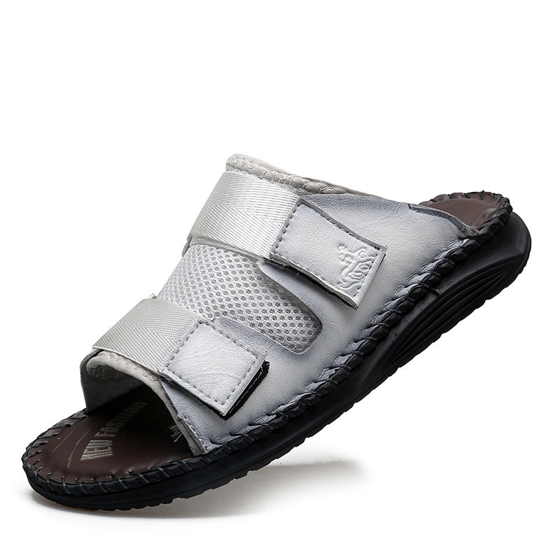 Herren Atmungsaktive Leder-Sandalen mit verstellbarem Klettverschluss EB