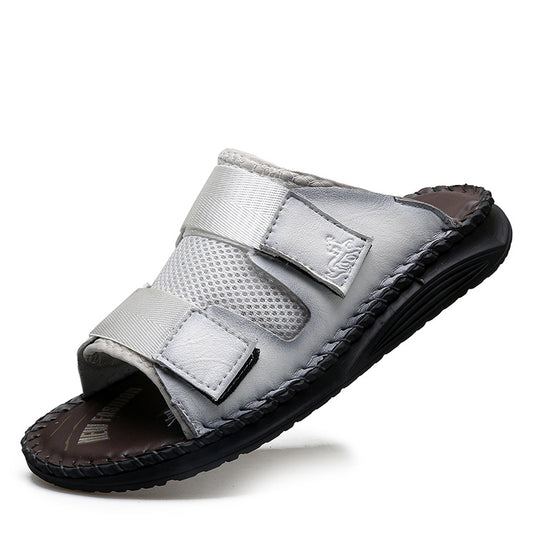 Herren Atmungsaktive Leder-Sandalen mit verstellbarem Klettverschluss EB