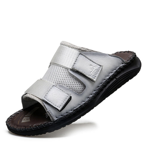 Herren Atmungsaktive Leder-Sandalen mit verstellbarem Klettverschluss EB