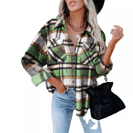 Damen Karierte Flanellbluse mit praktischen Brusttaschen und lässigem Schnitt EB