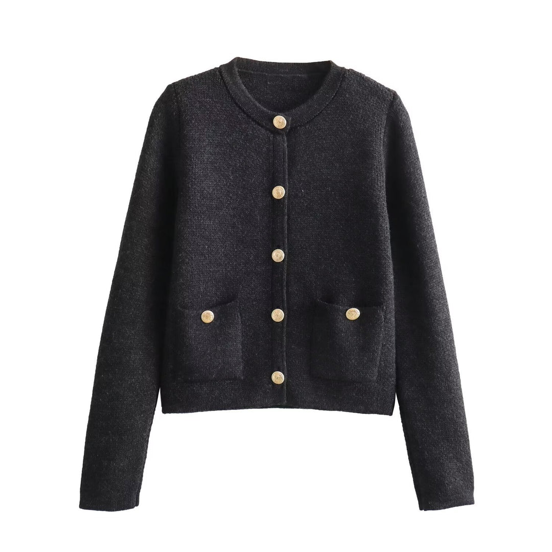 Damen Strickjacke mit dekorativen Knöpfen und Taschen EB