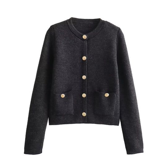 Damen Strickjacke mit dekorativen Knöpfen und Taschen EB