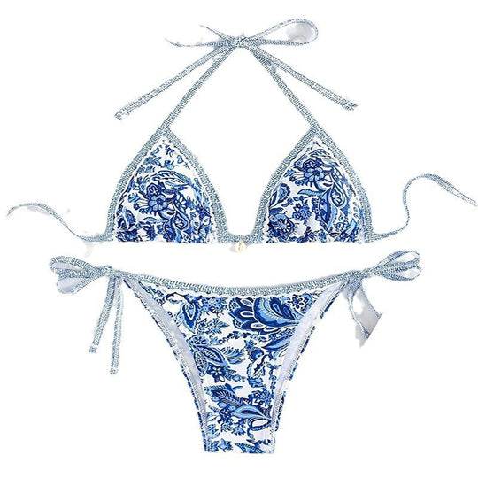 Damen Triangel-Bikini-Set mit raffinierten Bindebändern und floralem Muster EB