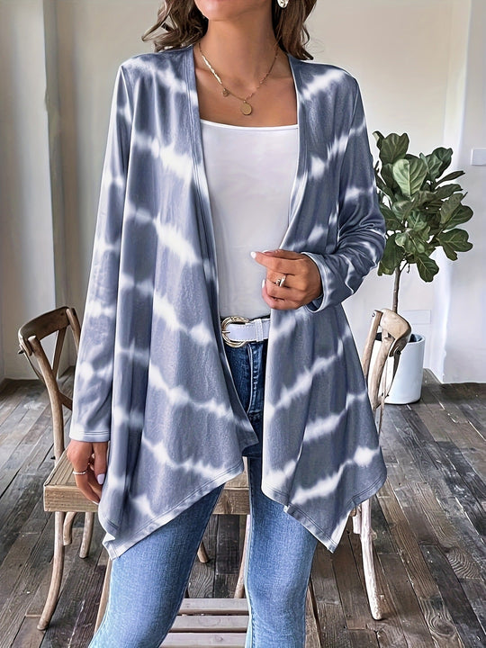 EB | Cardigan Offene Vorderseite Lange Ärmel Batikmuster Lässige Chic-Schicht