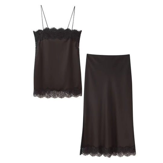 Damen elegante Satin-Hosen mit Spitzenakzenten EB