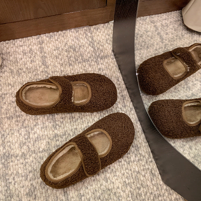 Damen Kuschelige Hausschuhe mit verstellbarem Riemen und weichem Innenfutter EB