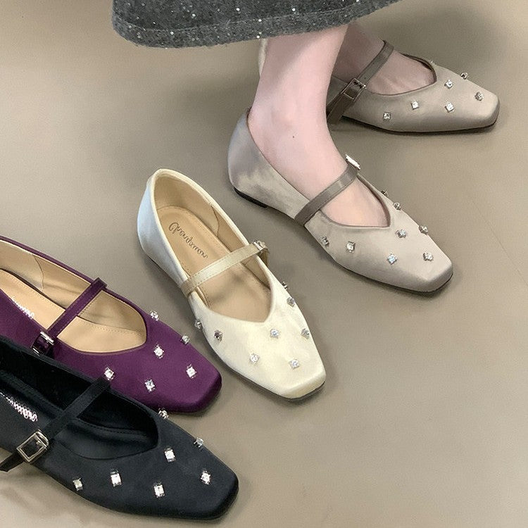 Damen Ballerinas mit dekorativen Strassdetails und komfortablem Riemchen EB