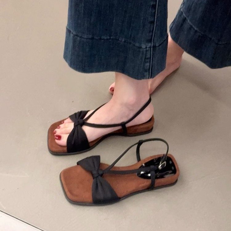 Damen elegante Sandalen mit dekorativem Schleifendetail und rutschfester Sohle EB