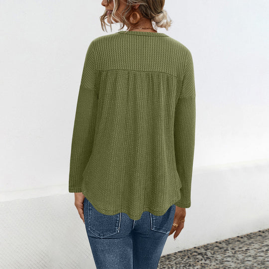 Damen Langarm-Tunika mit Volant und Knopfdetails EB