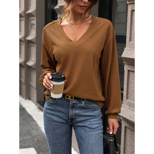 Damen legerer V-Ausschnitt Pullover mit strukturiertem Design EB