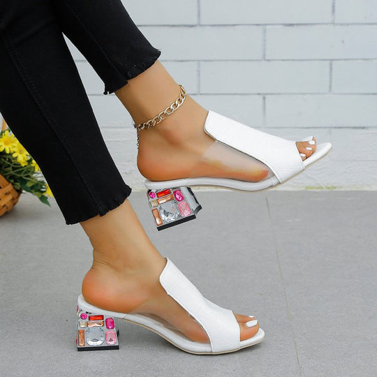 Damen Riemchen-Mules mit floralem Design und komfortablem Blockabsatz EB