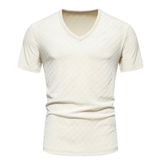 Herren V-Ausschnitt T-Shirt mit strukturiertem Muster EB