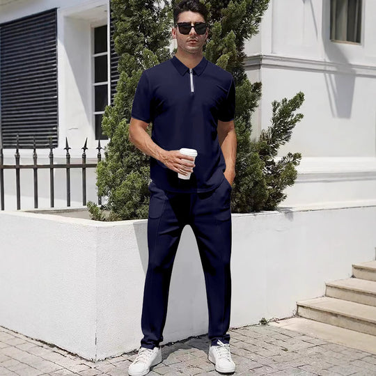 Herren nan urbanes Reise-Poloshirt mit kurzem Frontreißverschluss, elastischem Interlock und knitterarmer Pflege EB