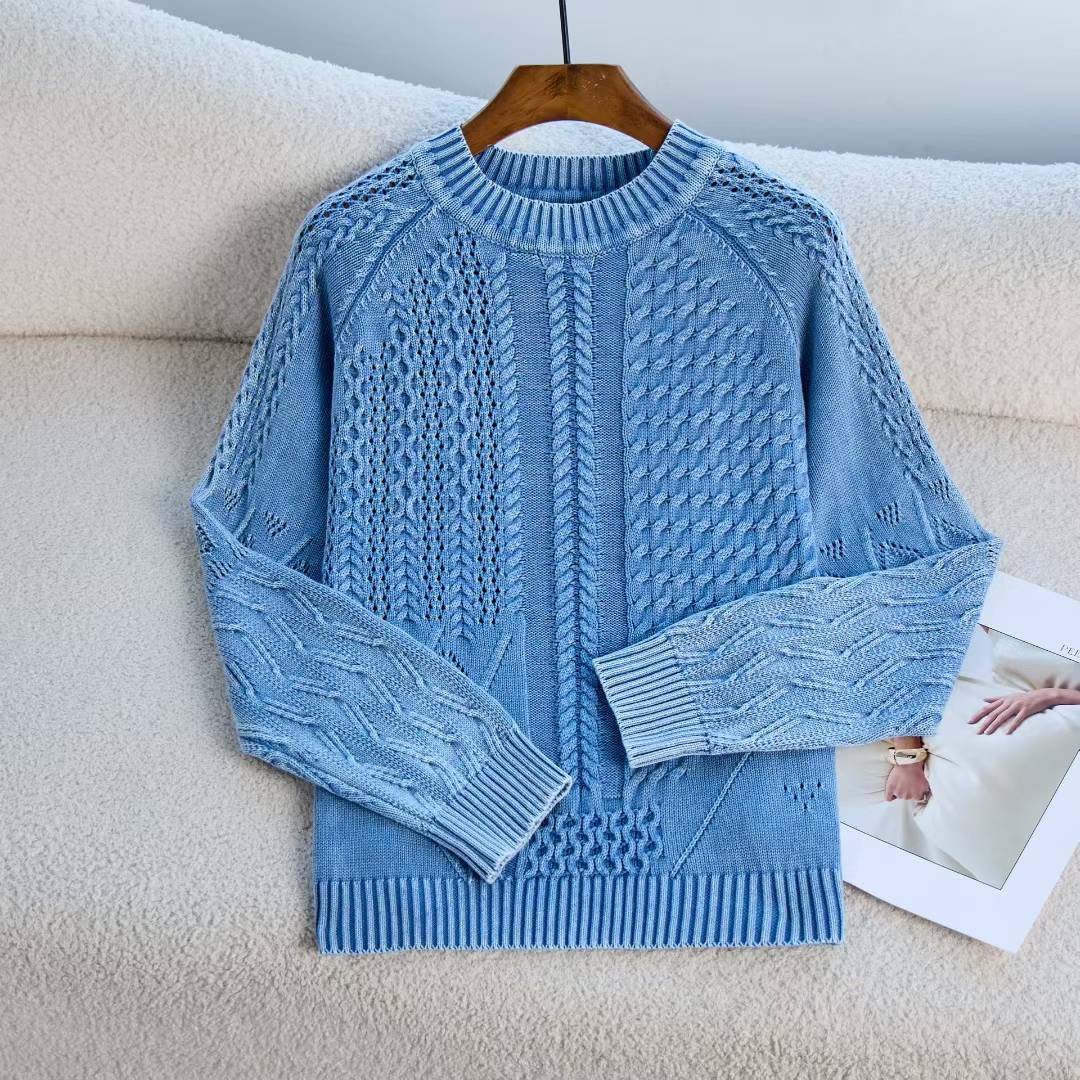 Damen Grob gestrickter Pullover mit Zopfmuster und lässigem Schnitt EB