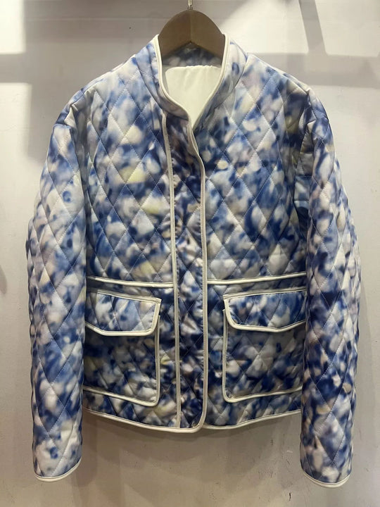 Damen gestepptes Blütenmuster-Jacke mit praktischen Taschen EB