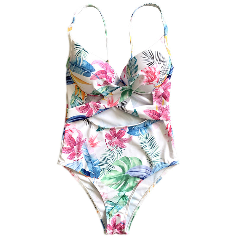 Damen Einteiler-Badeanzug mit elegantem Cut-Out-Design und floralem Muster EB