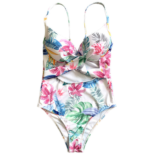 Damen Einteiler-Badeanzug mit elegantem Cut-Out-Design und floralem Muster EB