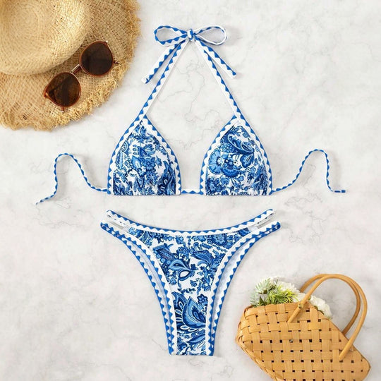 Damen Triangel-Bikini mit einzigartigem Paisleymuster und verstellbaren Trägern EB