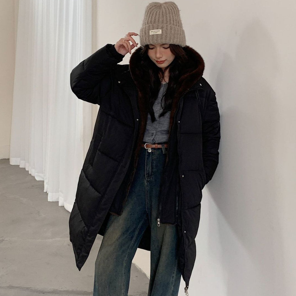 Damen Eleganter gefütterter Winterparka mit Plüschkragen und praktischen Taschen EB