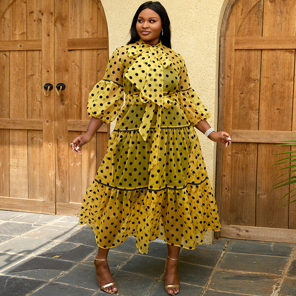Damen Festliches Maxikleid mit eleganten Rüschen und modischem Polka-Dot-Design EB