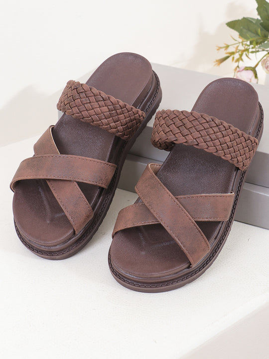 Damen Woven-Badesandalen mit Kreuzriemendesign und rutschfester Sohle EB