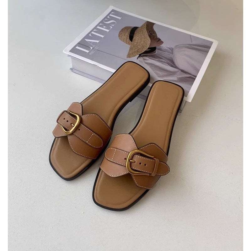 Damen modische Zehentrenner-Sandalen mit luxuriösem Schnallenakzent und bequemem Fußbett EB