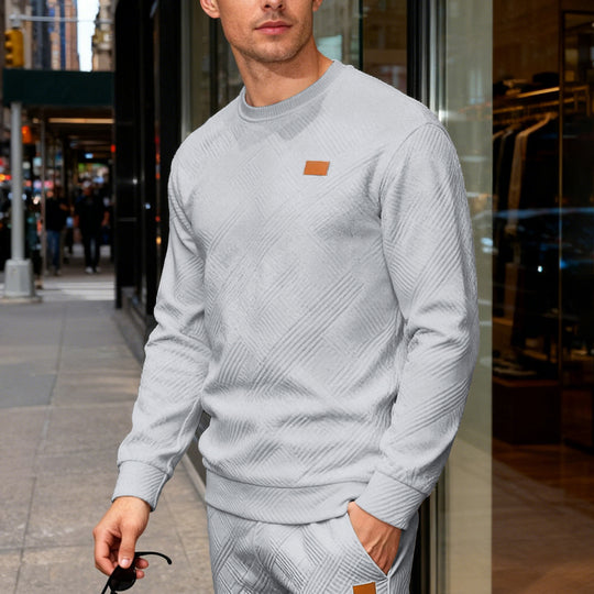 Herren nan strukturierter Baumwollstrickpullover mit Rautenstruktur, Rundhalsausschnitt und elastischen Bündchen EB