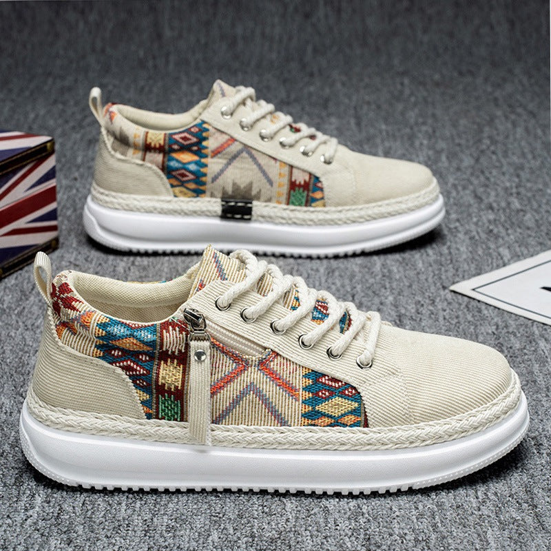 Damen espadrille-inspirierte Plateau-Sneaker mit gewebten Ethno-Einsätzen, seitlichem Reißverschluss und gedämpfter Leichtsohle EB