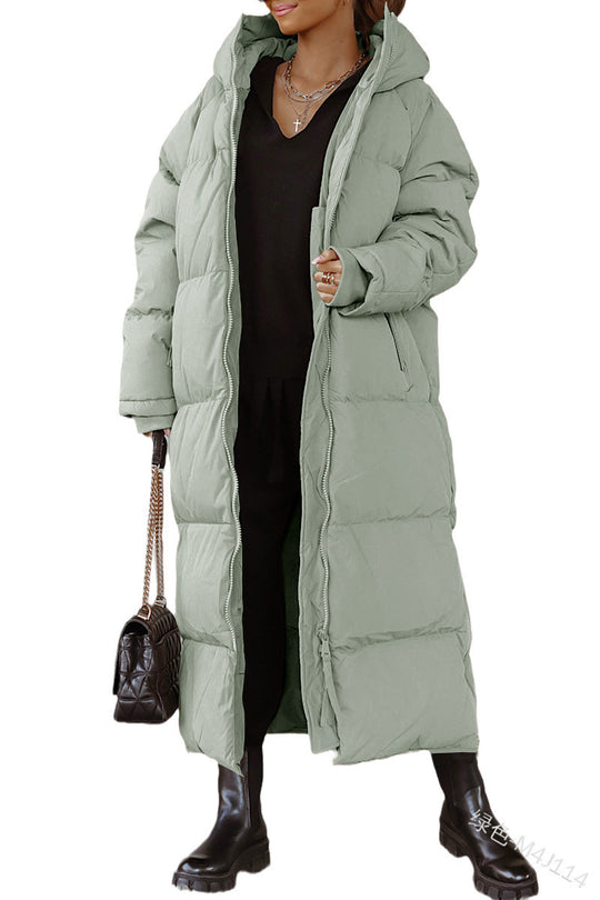 Damen gesteppte Langjacke mit Kapuze und praktischen Seitentaschen EB