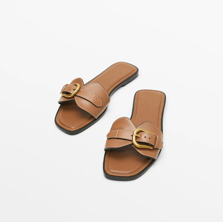 Damen Bequeme Slides mit dekorativem Schnallenakzent EB