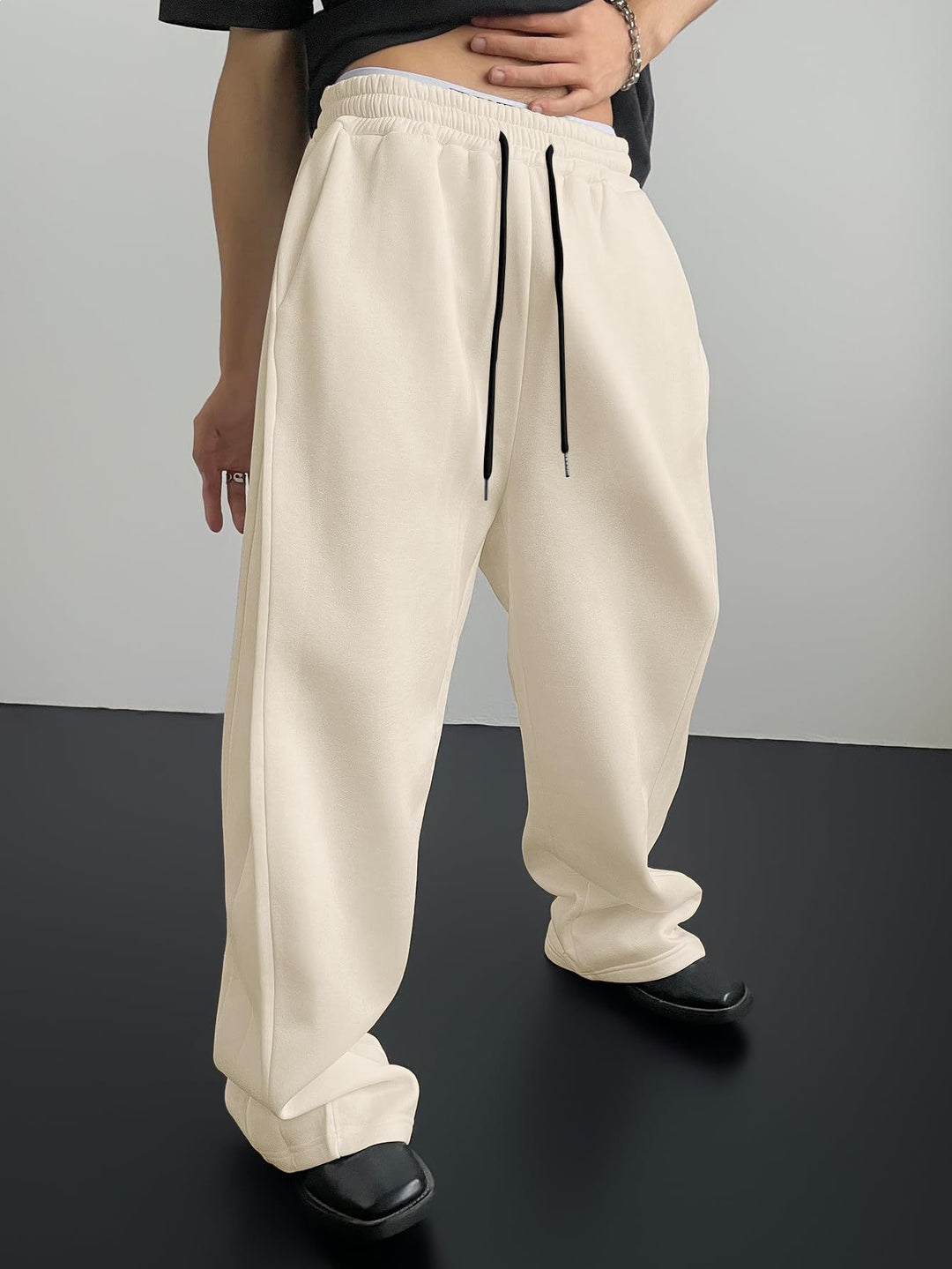 Damen nan weite High-Waist Palazzo-Jogginghose mit Kordelzug und Bügelfalte EB