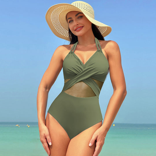 Damen Einteiliger Badeanzug mit stylishen Mesh-Elementen EB