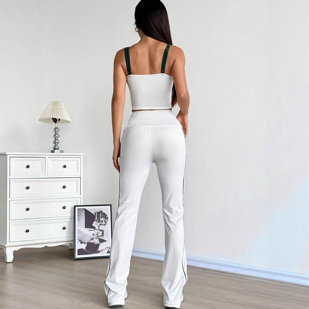 Damen Sportliches Zweiteiliges Set mit modischem Crop-Top und weiten Leggings EB