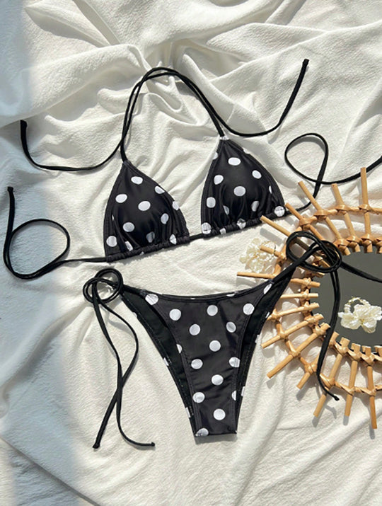 Damen Triangel-Bikini mit verspieltem Punktenmuster und verstellbarem Bund EB