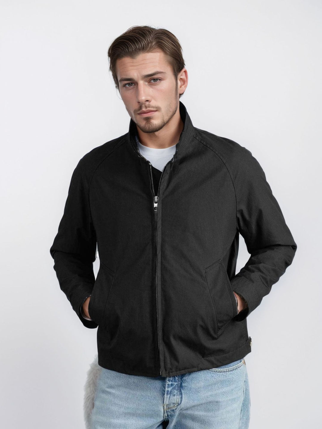 Herren moderne Bomberjacke mit innovativem Stehkragen EB