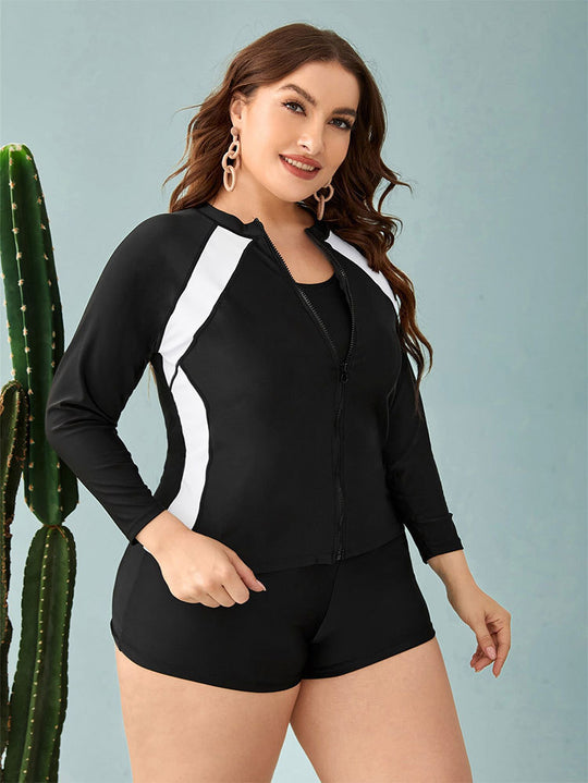 Damen UV-Schutz Sport Badeanzug mit langem Arm und kurzer Hose EB