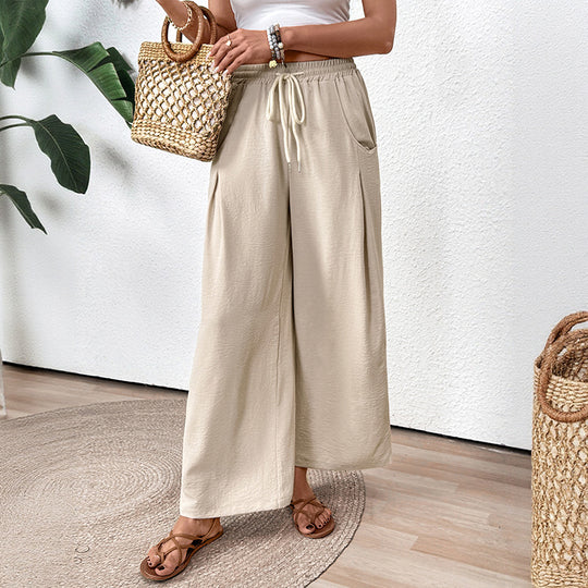 Damen Weite Palazzo-Hose mit elastischem Bund und seitlichen Taschen EB