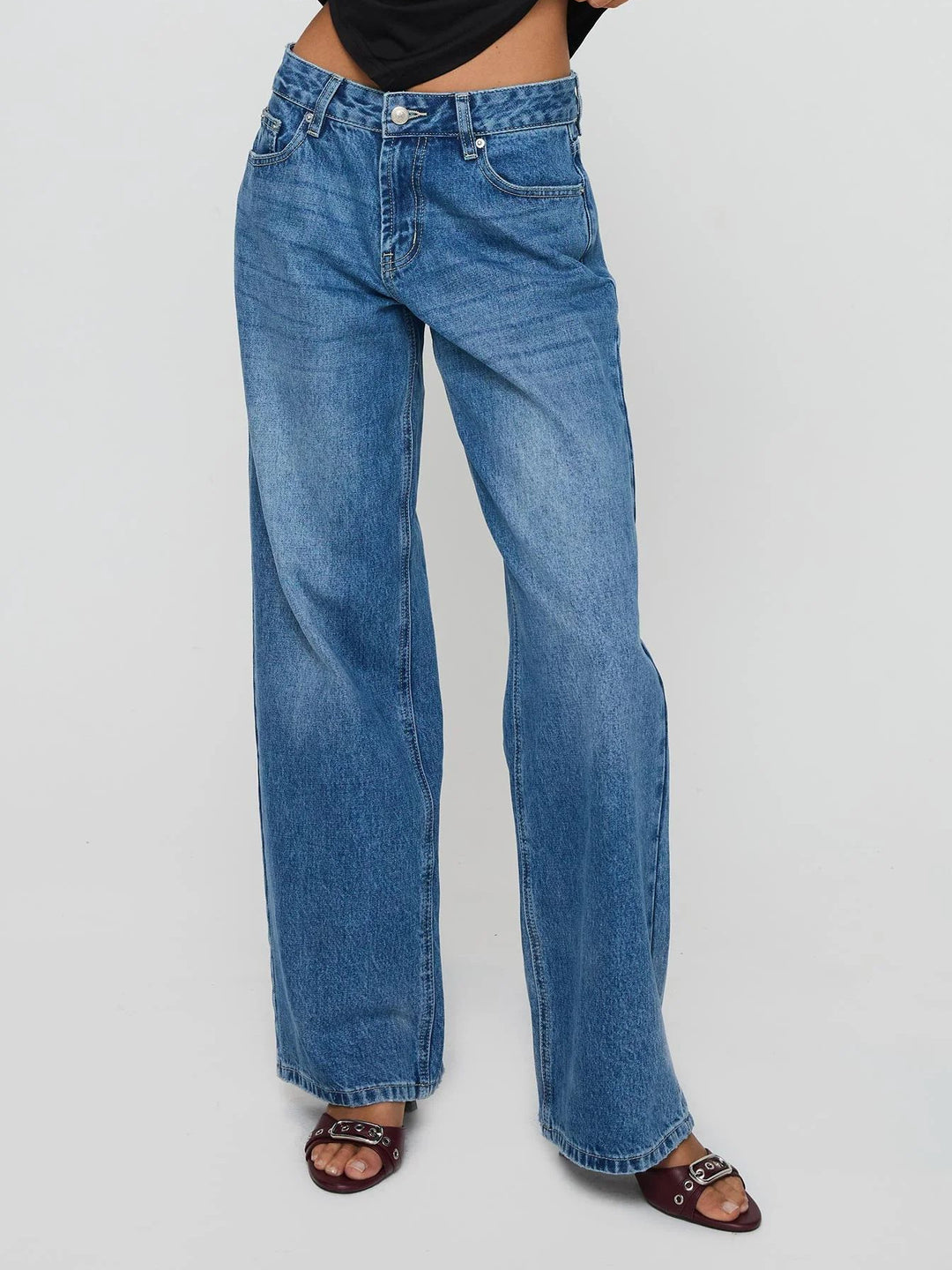 Damen nan weite Jeans mit hoher Taille, geradem Bein und entspanntem Sitz EB