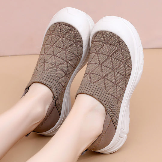 Damen nan atmungsaktiver Strick-Slip-On Freizeitschuh mit diamantstrukturierter Oberfläche, stoßdämpfender Leichtsohle und verstärkter Zehenkappe EB