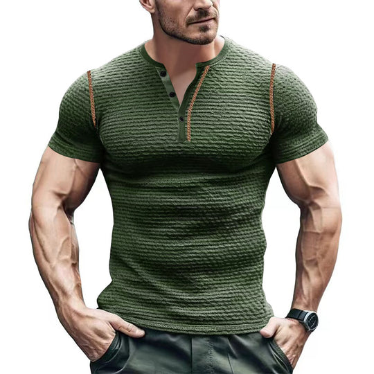 Herren Kurzarm-Henley-T-Shirt mit strukturiertem Design und praktischer Knopfleiste EB