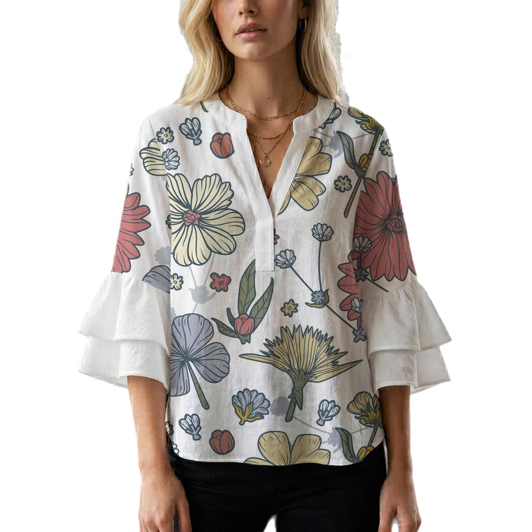Damen kunstvolles Oberteil mit Rüschensleeves EB