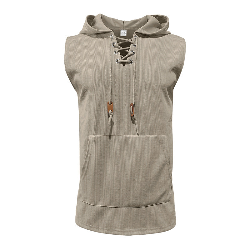 Herren Ärmelloses Sport-Tanktop mit Kapuze und Schnürung EB
