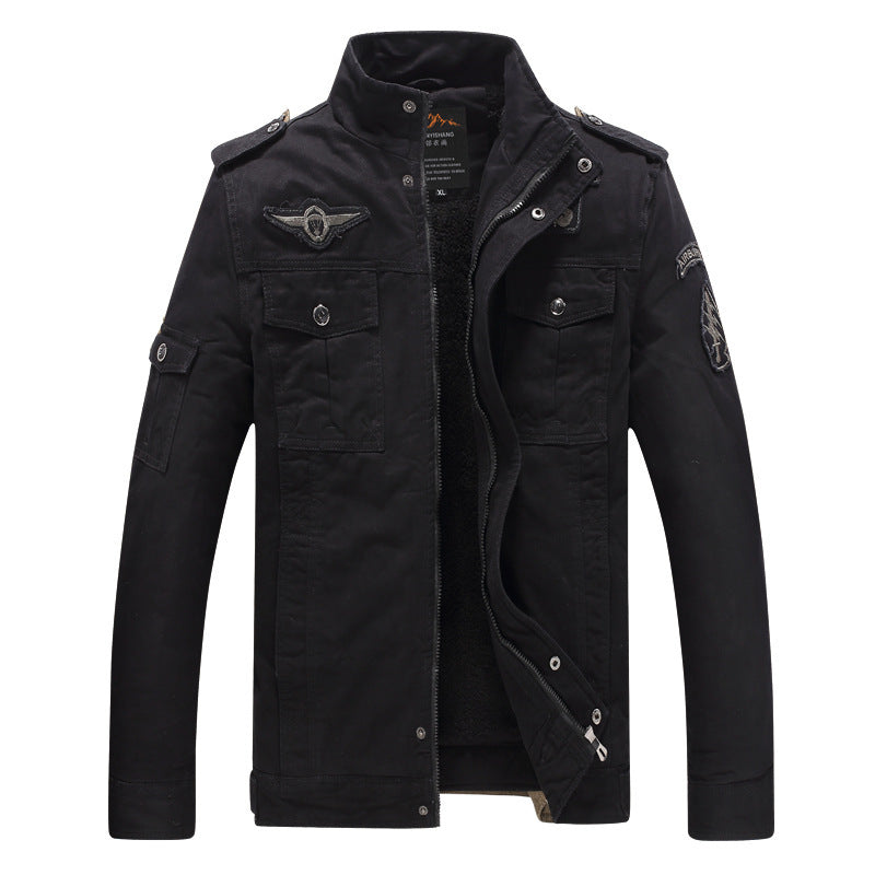 Herren Canvas-Fieldjacke mit Sherpa-Innenfutter, Utility-Taschen und Stehkragen EB