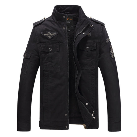 Herren Canvas-Fieldjacke mit Sherpa-Innenfutter, Utility-Taschen und Stehkragen EB