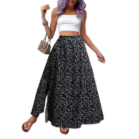 Damen Maxirock mit floralem Muster und seitlichem Schlitz EB