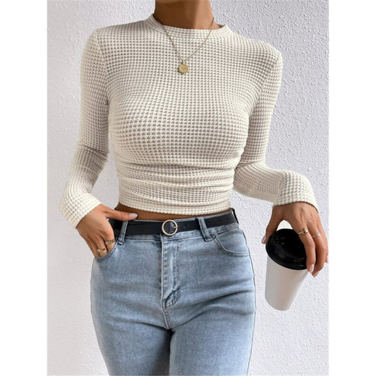 Damen Langarm-Crop-Top aus strukturiertem Jersey EB