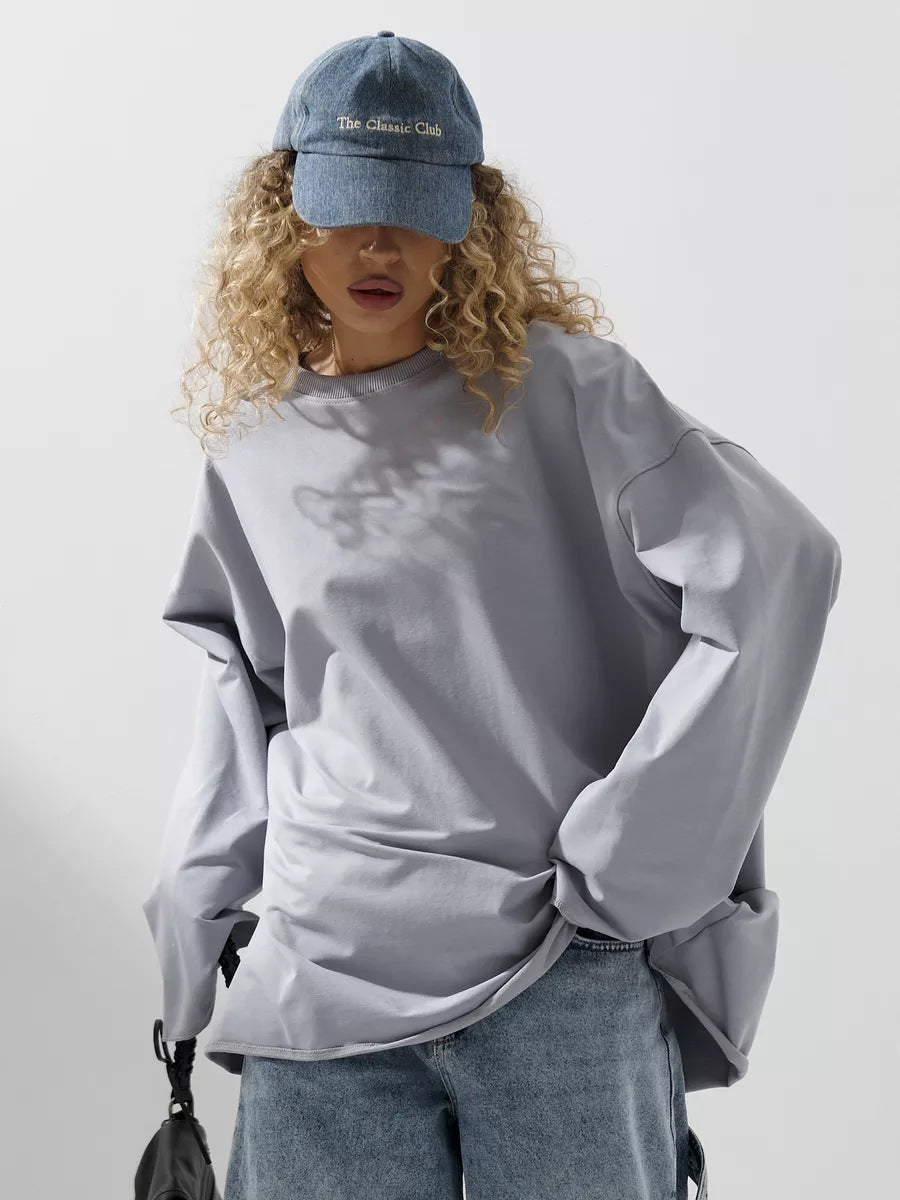 Damen weites Sweatshirt mit Rundhalsausschnitt und verlängertem Oversize-Schnitt EB