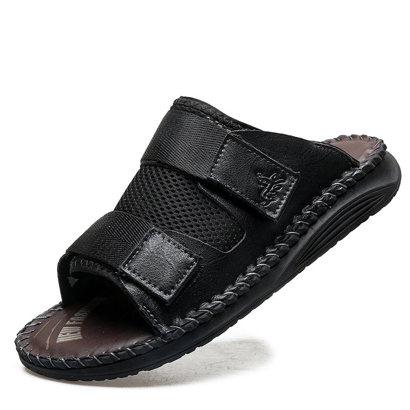 Herren Atmungsaktive Leder-Sandalen mit verstellbarem Klettverschluss EB